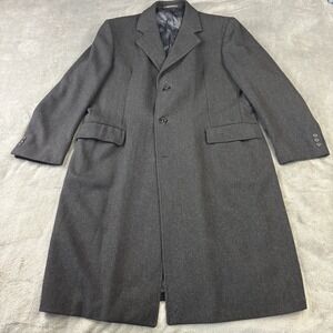 Miltons Men Overcoat 100% Virgin Wool Button Up Herringbone Long Coat Formal VTG